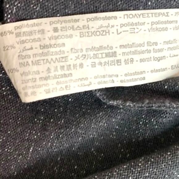 Zara Trafaluc Sparkle Metallic Top Sz Medium Black Silver 3/4 Sleeve Coquette - Picture 5 of 7